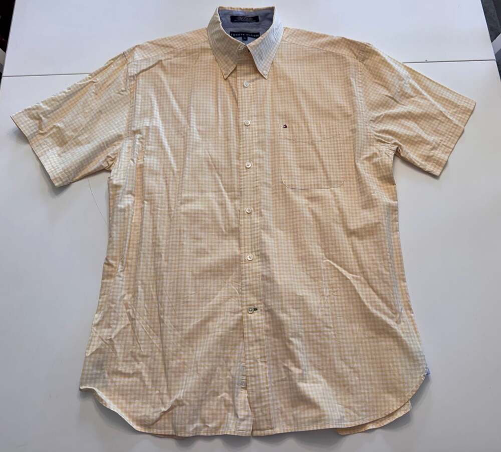 Tommy Hilfiger Men's Yellow Gingham Short Sleeve Button Down Shirt Size L